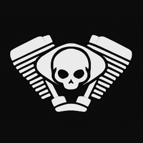 Kutte Kulture LTD Logo on black background skull and pistons in white