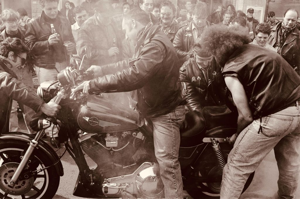 The Home of The Global Association of One Percenters 4 Motorcyclist gathering in Sephia in black and white for The Global Association of One Percenters